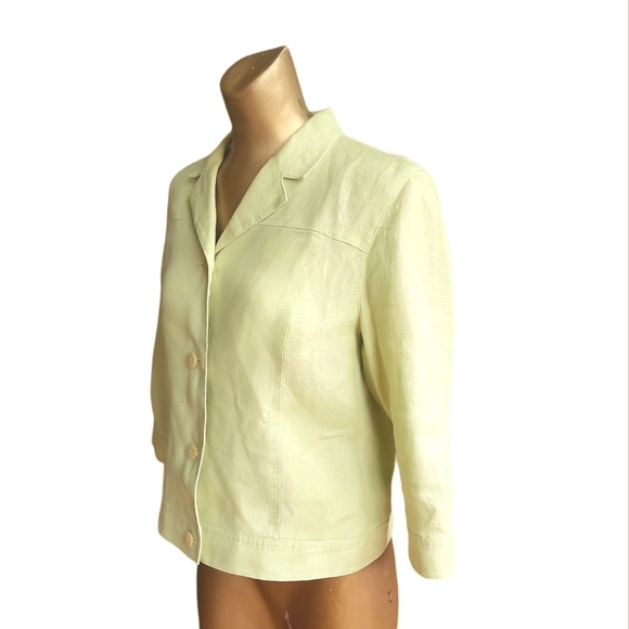 Talbots Lime Green 100% Irish Linen Four Button Front Short Jacket Size 10 - Picture 2 of 9